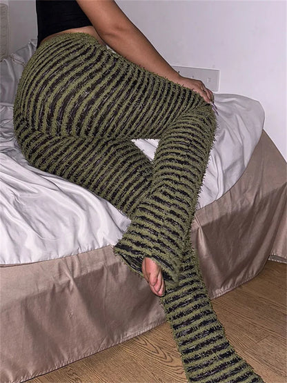 New Stacked Leggings Pants Contrast Color Black and White Sweatpants Y2k Hem Flare ’s Pants