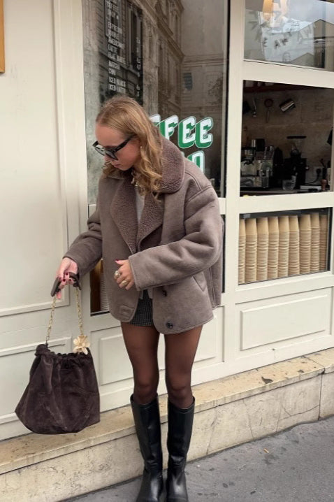 Faux Shearling Collared Coat