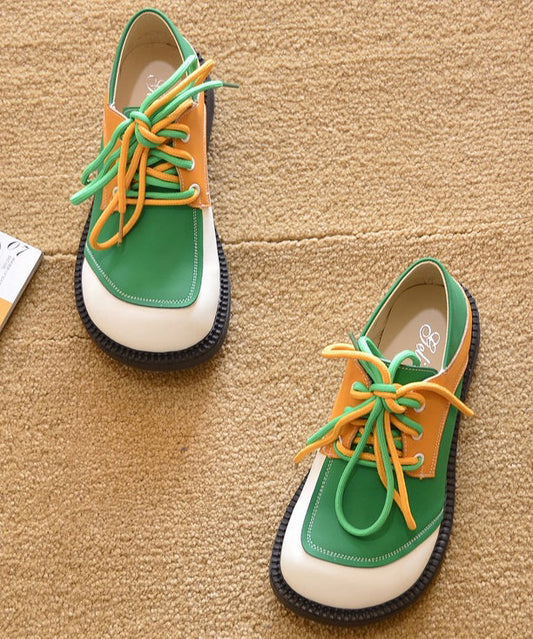 Green Lace Up Splicing Flat Shoes for