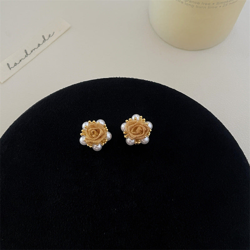 Vintage Pearl Rose Earrings