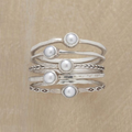 Vintage Inlaid Pearls Layered Silver Ring