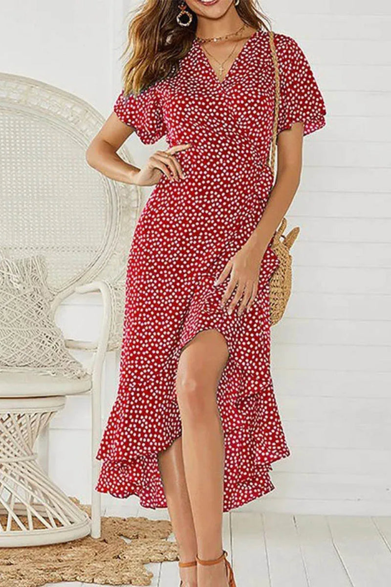 Chiffon Ruffle Split Maxi Dress