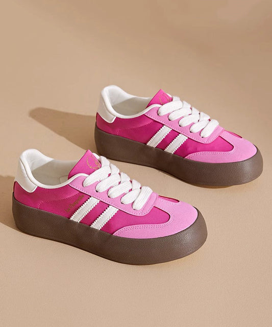 Splicing Platform Flat Shoes Rose Faux Leather Lace Up