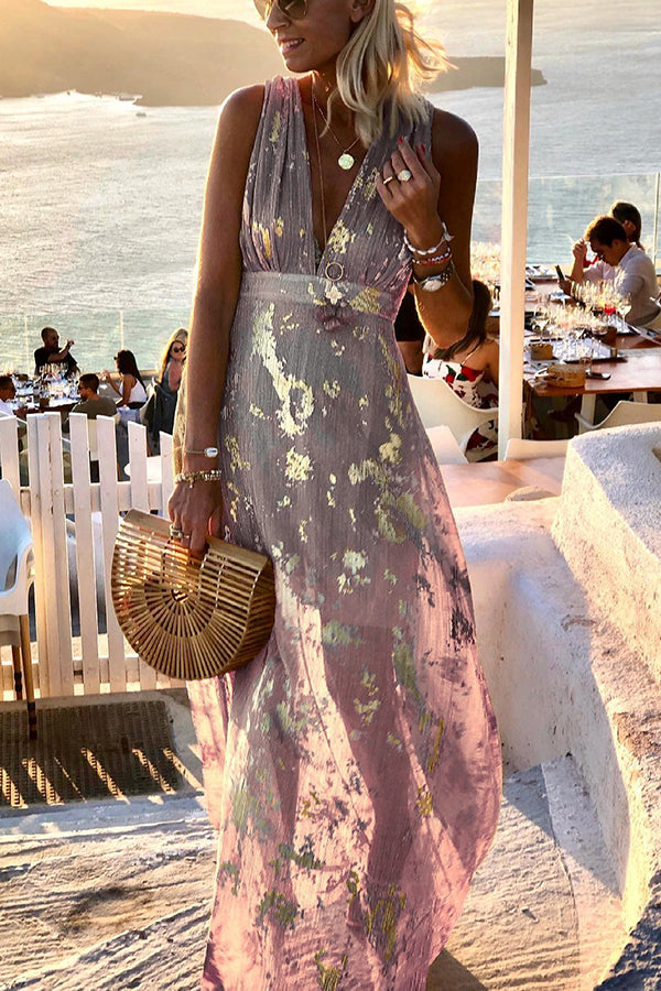 Vacation Style Waist Shaping Slim Figure Party V-neck Long Dress