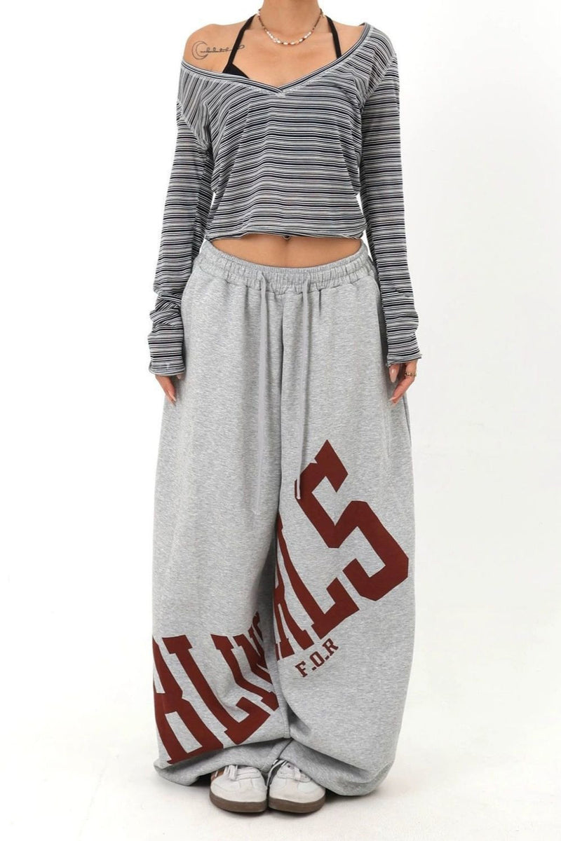 Loose Elastic Letter Printed Pants