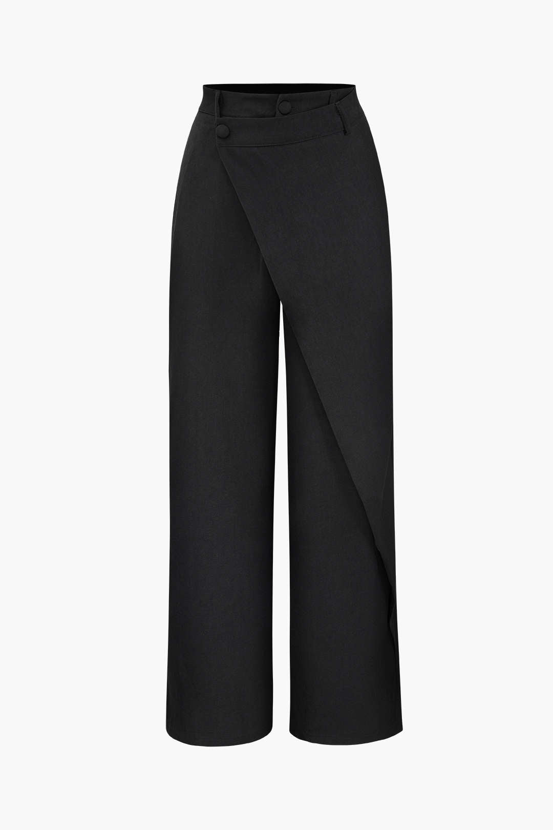 Black Draped Wrap Straight Leg Suit Pants