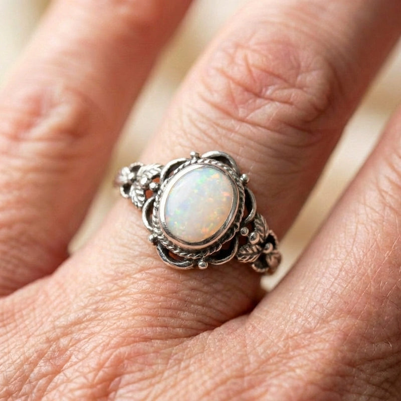 Vintage Silver & Opal Floral Ring
