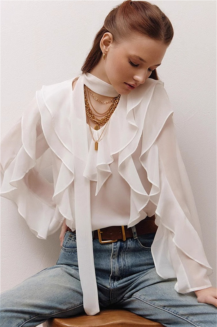 Chiffon Ruffled Tie Blouse