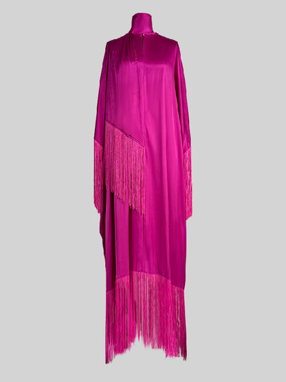 Batwing Sleeves Loose Color Split-joint Tasseled High Neck Evening Dresses Maxi Dresses