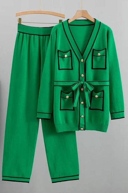 Color Contrast Two-piece Sweater Suit