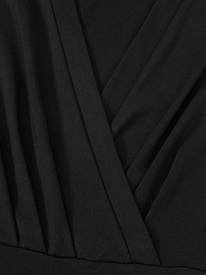 A-line Long Sleeves Gauze Pleated Split-joint V-neck Midi Dresses