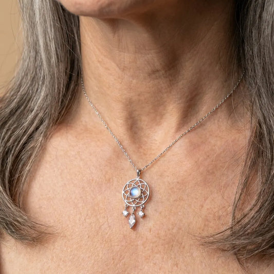 Silver Moon Crystal Dreamcatcher Necklace