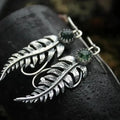 Vintage Feather Green Stone Earrings