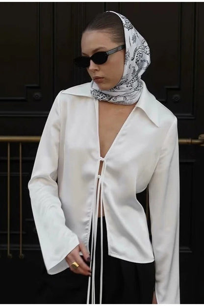 V-neck Tie-front Blouse