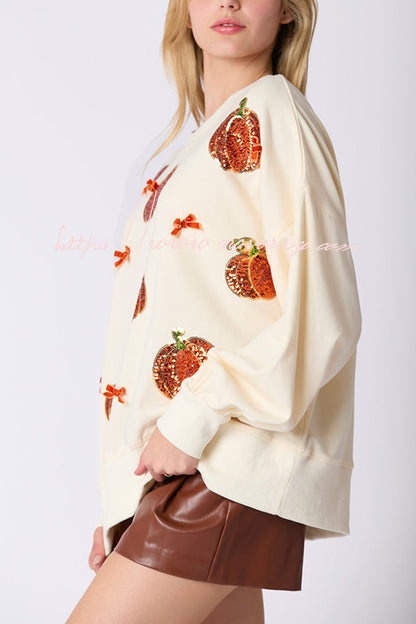 Halloween Colorful Pumpkin Embroidered Loose Sweatshirt