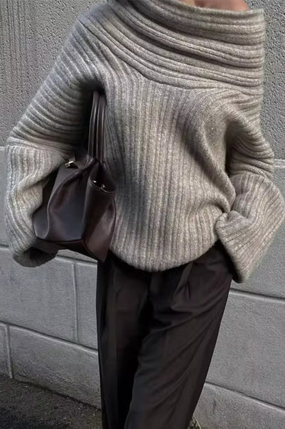 Fashionable Irregular Collar Loose Knitted Sweater