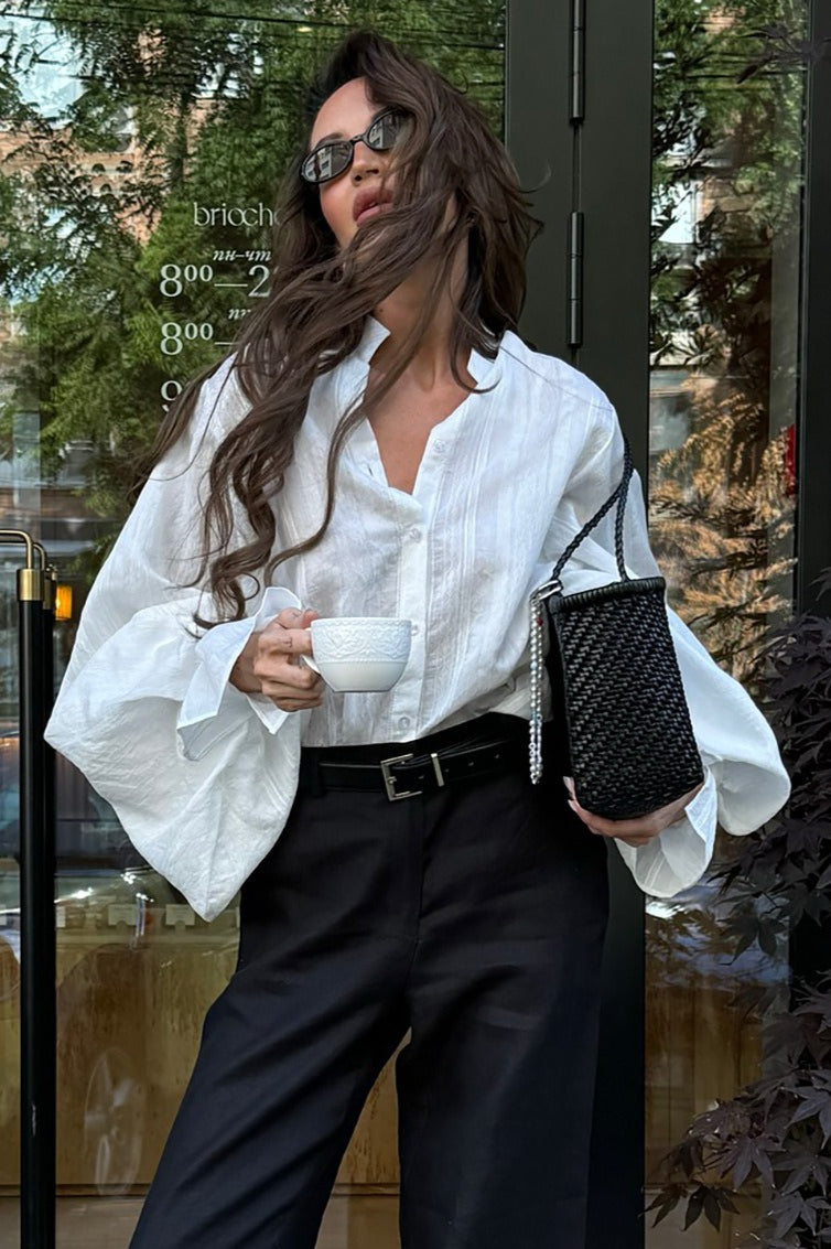 Stand-collar Loose Long-sleeve Shirt Blouse
