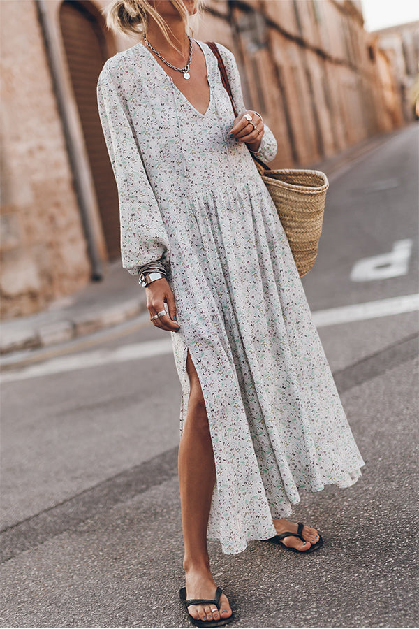 Multicolor V Neck Slits Maxi Dress