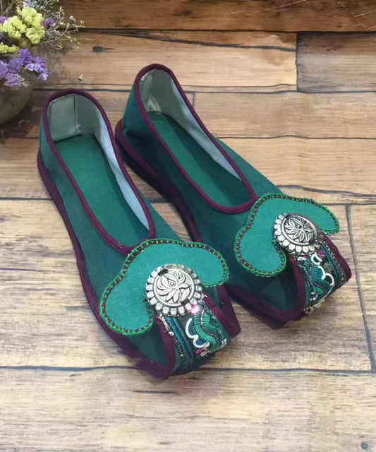 Chinese Style Green Embroideried Flat Shoes for