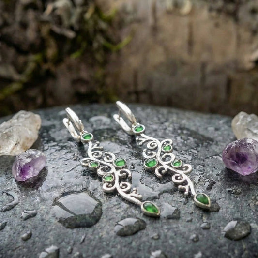 Charm Flower Green Stone Drop Earrings