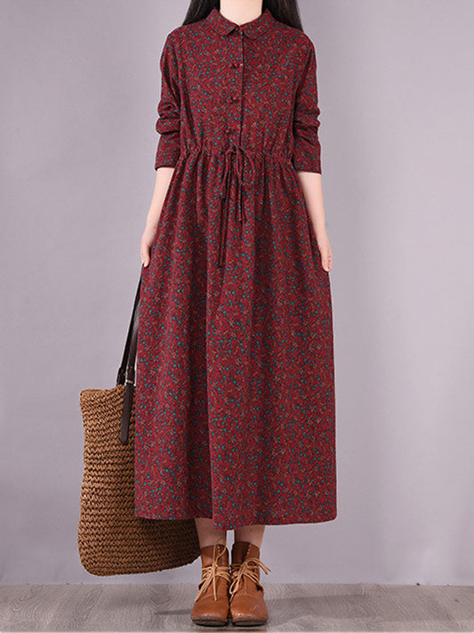 Original Lapel Frenum Printed Midi Dress