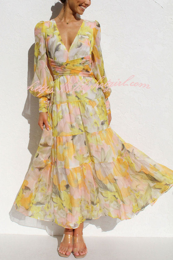 Olena Abstract Balloon Sleeves Maxi Dress