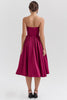 Burgundy Satin Tulle Midi Dress -