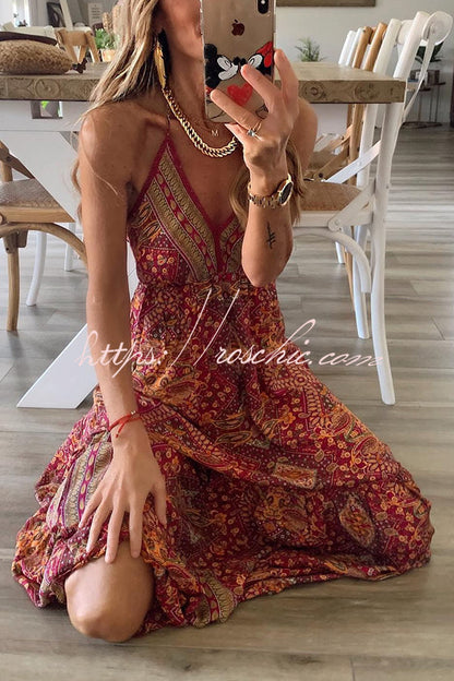 Celeste Printed Strap Elastic Waist Maxi Dresses