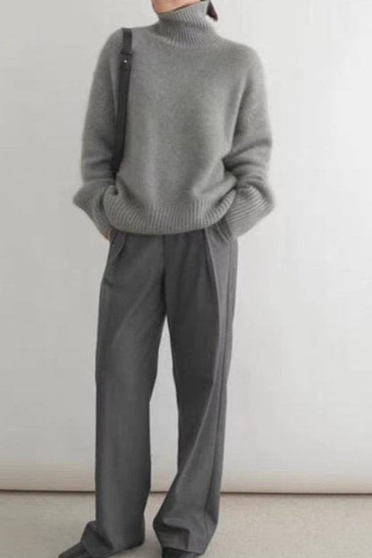 Minimalist Turtleneck Color Loose Fit Knit Sweater