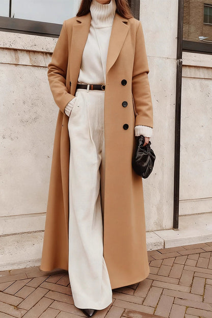Warm Wool Color Long Overcoat