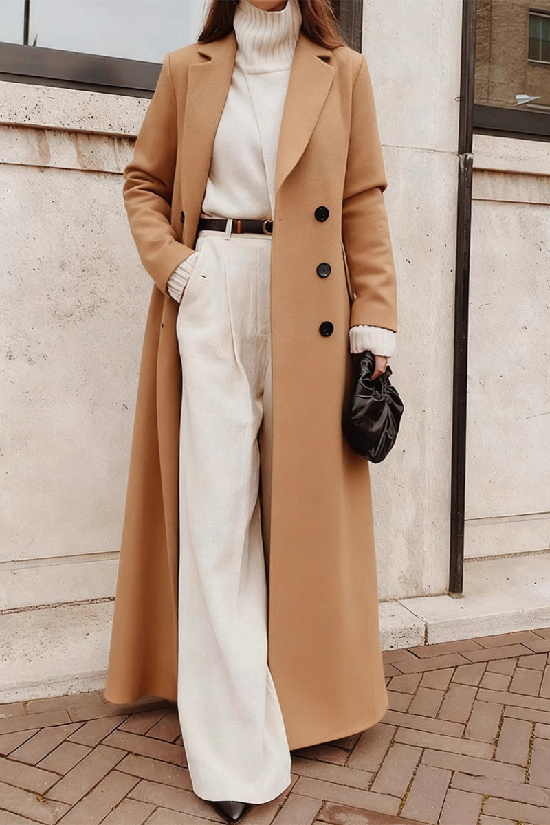Warm Wool Color Long Overcoat