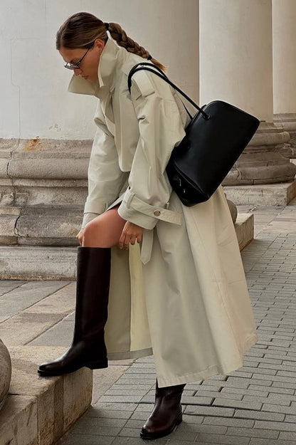 Belted Long Line Trench Overcoat