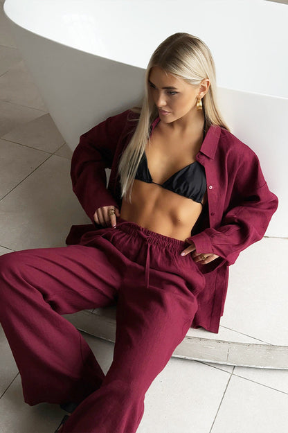 Cotton Loose Long Sleeve Blouse & Pants Set