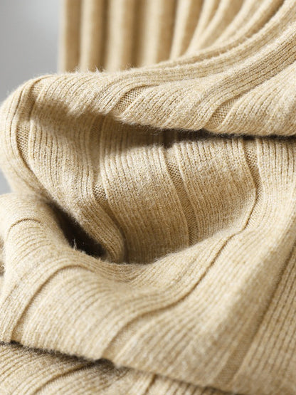 Stylish Long Sleeves High Waisted Pleated Color Half Turtleneck Sweater Dresses