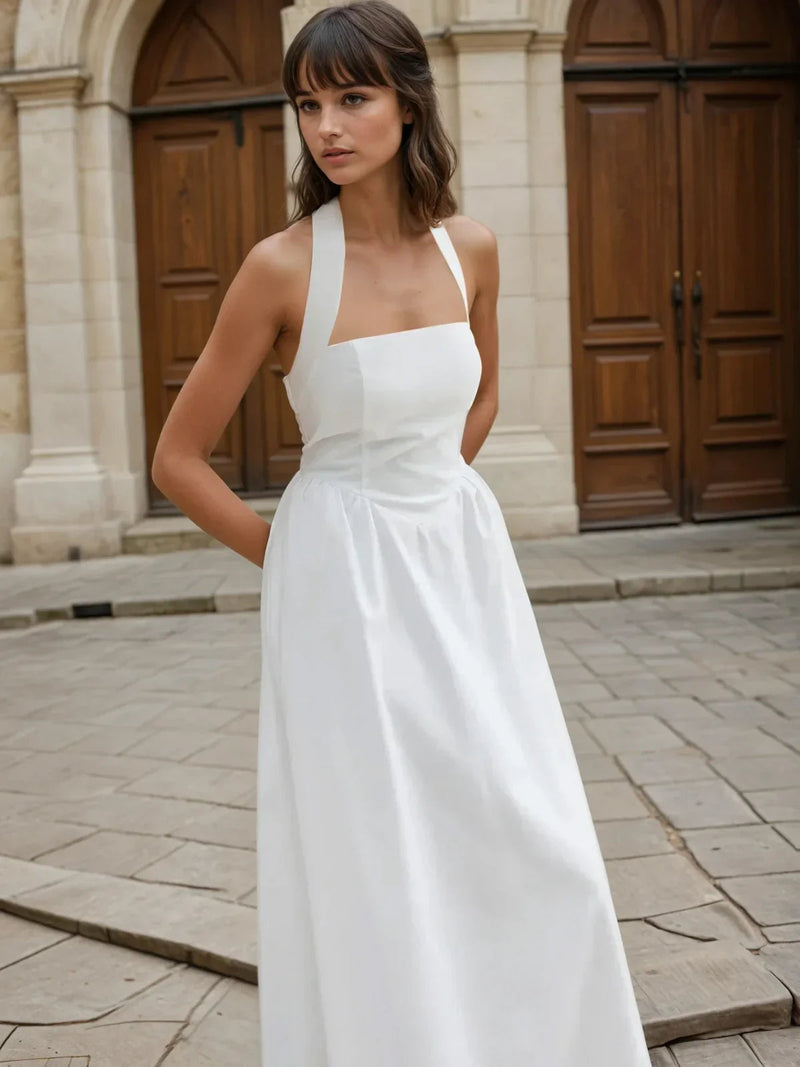 Simple and Cotton & Linen Halter a Line Long Dress