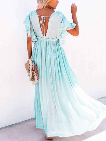 Button Cotton Linen Perfect Beach Maxi Dress