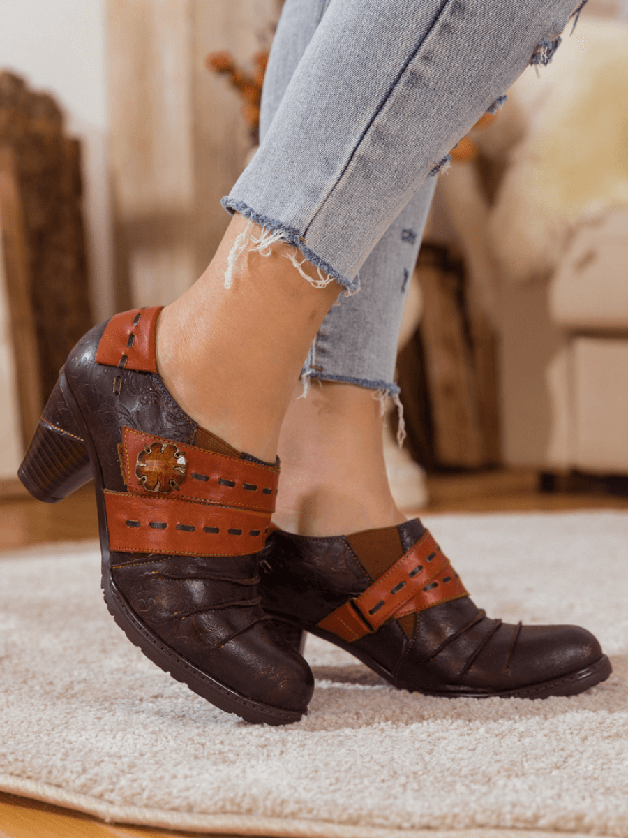 Soffia | Ruched Brown Leather Pump
