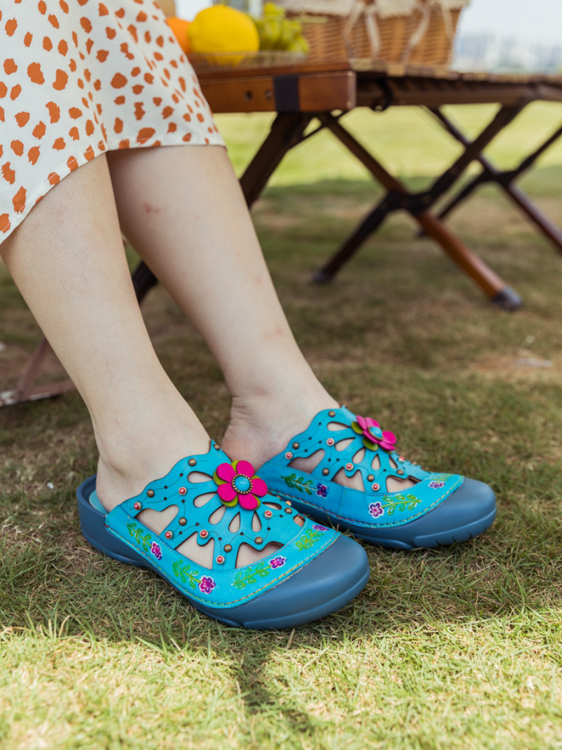 Soffia | Turquoise -applique Cutout Leather Sandal