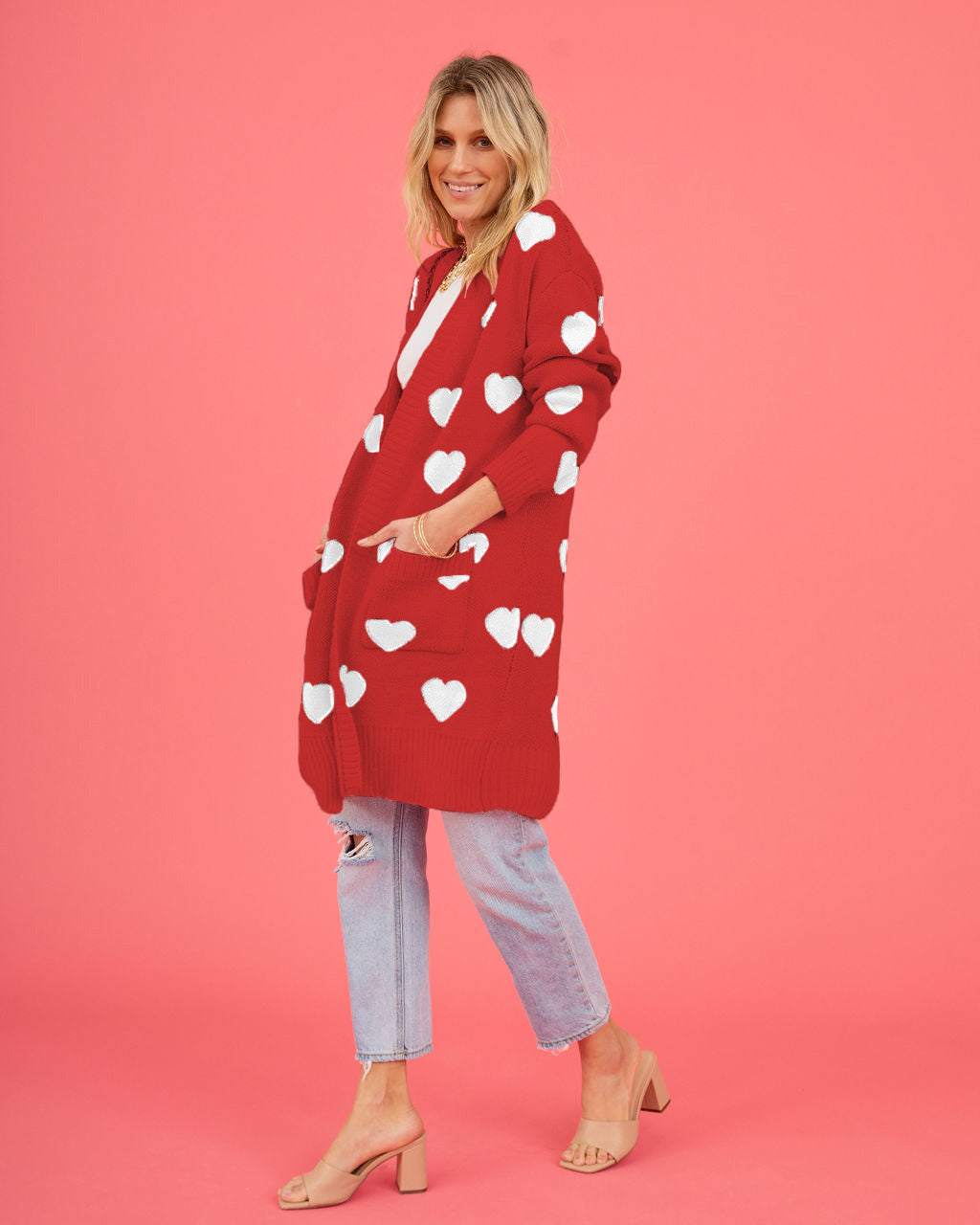 Listen to Your Heart Knit Open Front Cardigan - Red
