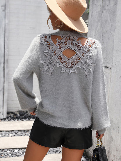 Petals Lace Pullover Sweater - Grey