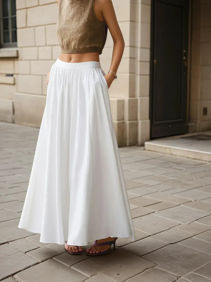 High Waist All-matching Linen Pleated Maxi Skirt