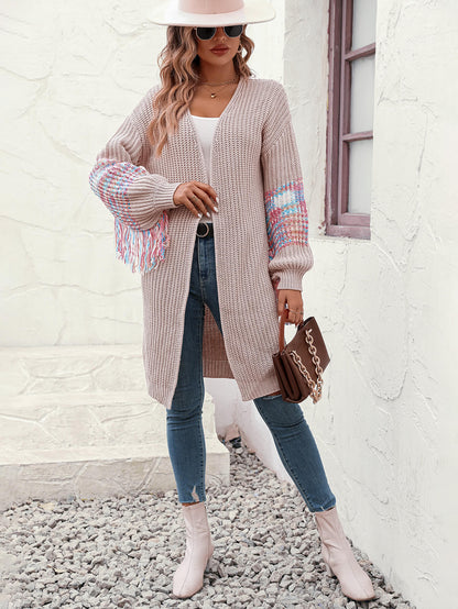 Desert Dreams Knit Fringe Hem Sleeve Cardigan - Beige