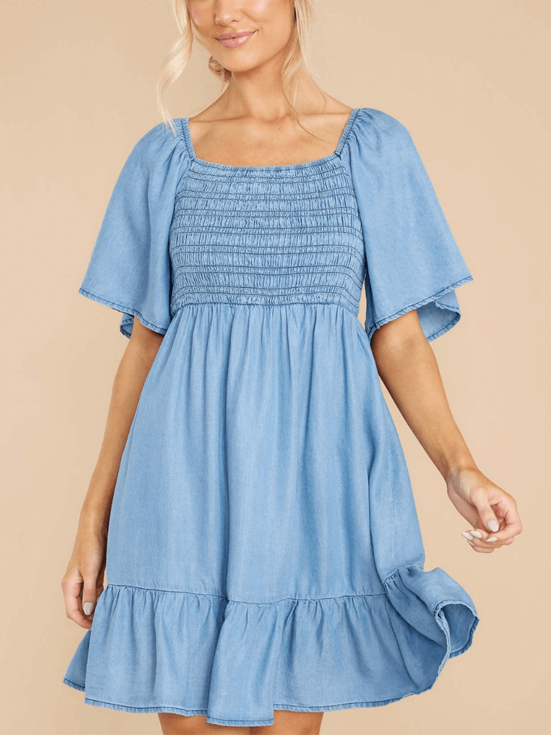 Jamie Bow-tiered Denim Mini Dress