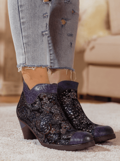 Soffia | Galaxy Paisley Embossed Leather Ankle Boot