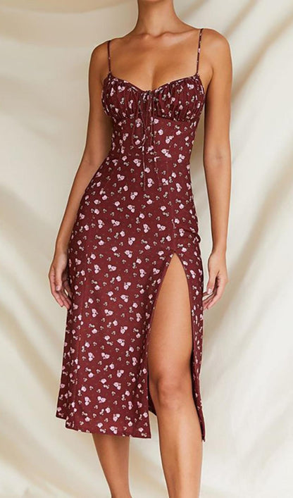 Wine Bustier Midi Dress