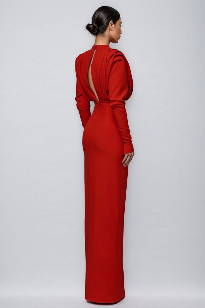 Davina High Neck Slit Maxi Dress-red