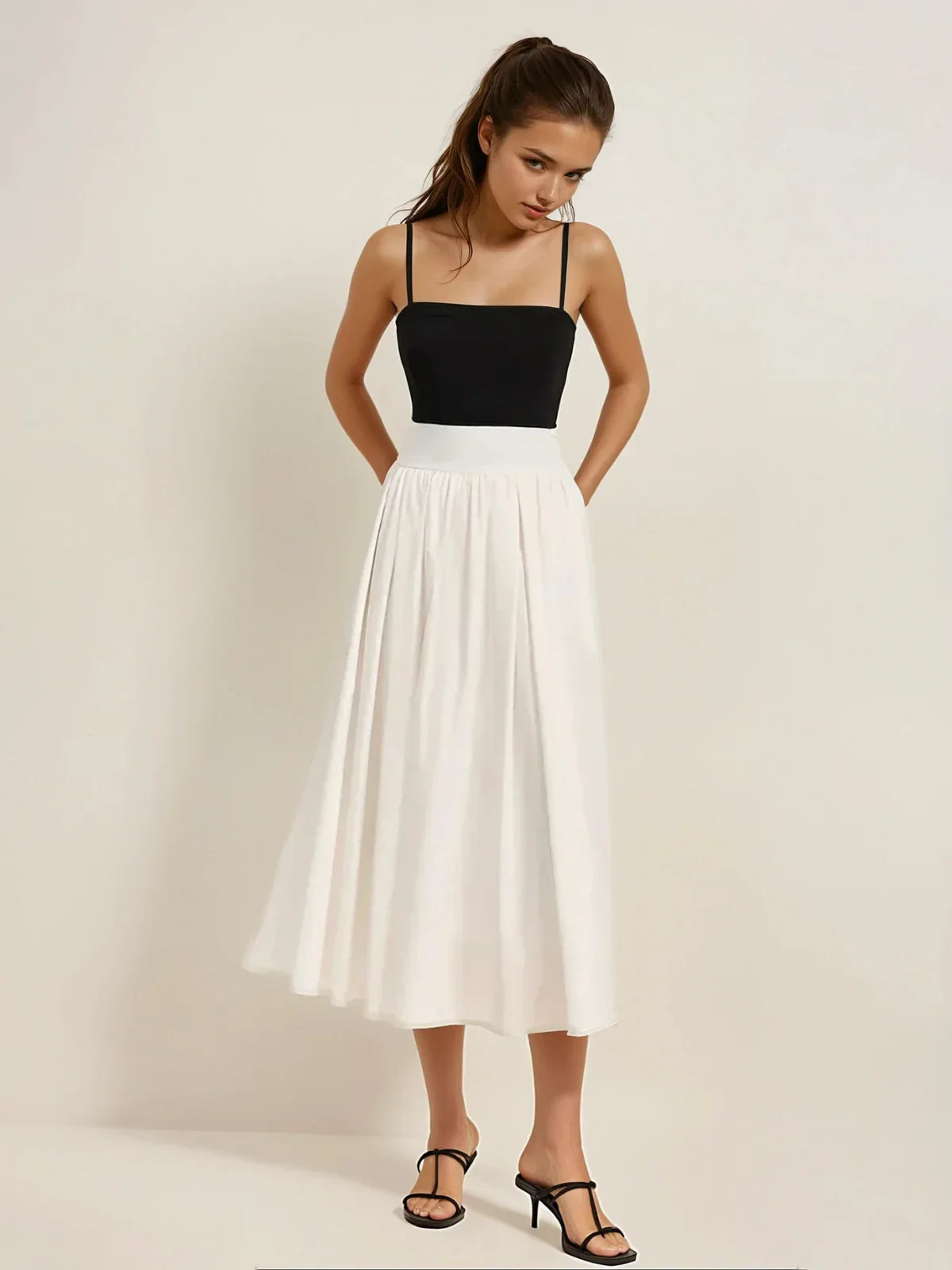 Slim Fit High Waist Pleated Skirt
