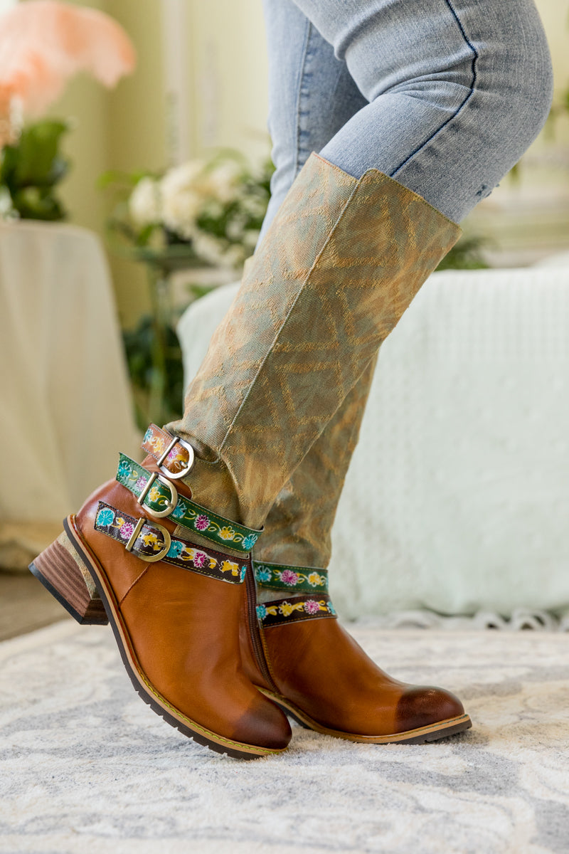 Soffia | Tri-strap Canvas Leather Knee High Boot