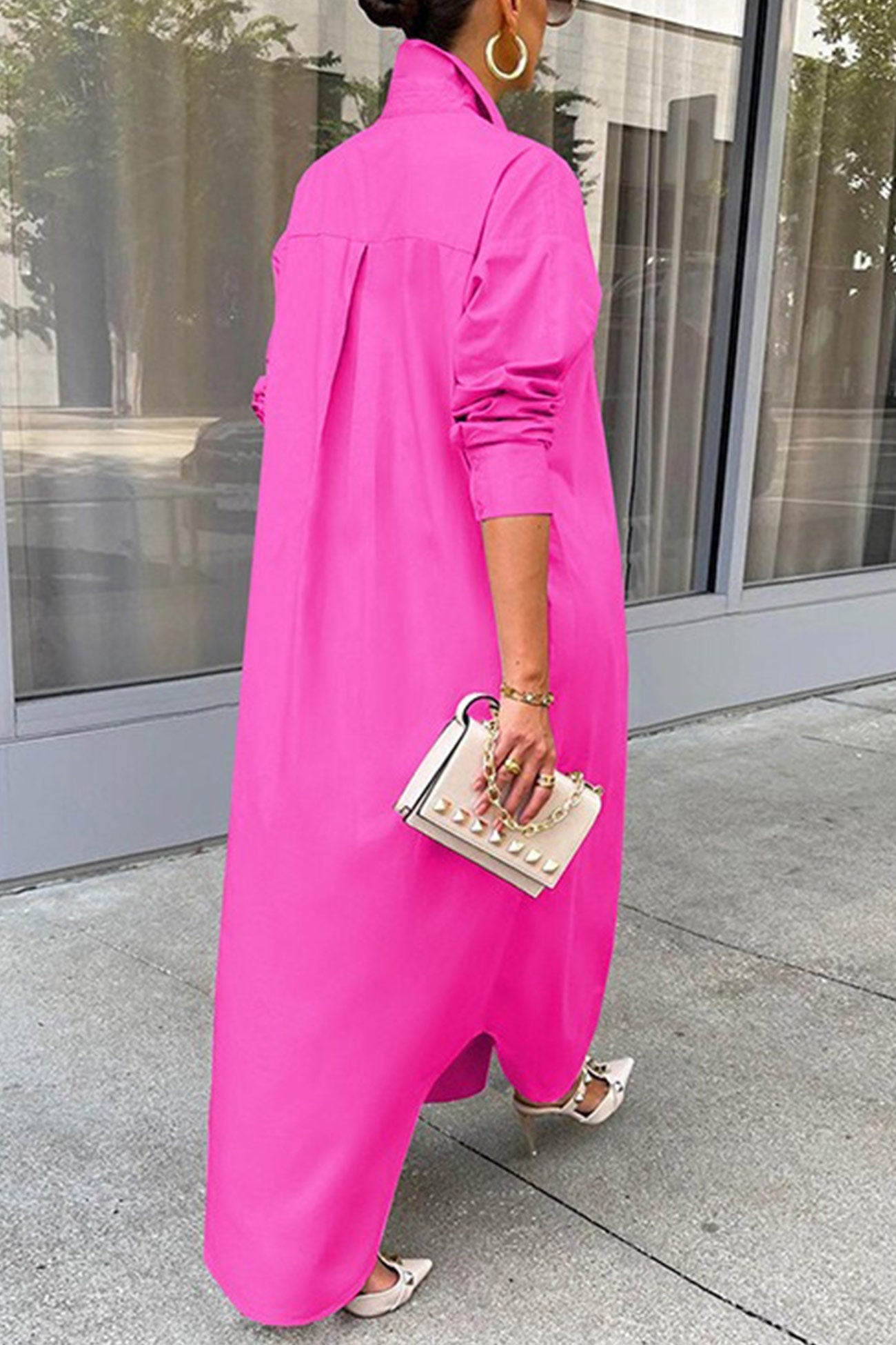 Color Single-breasted Long Blouse