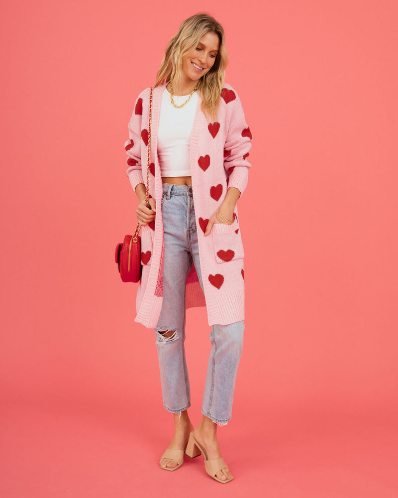 Listen to Your Heart Knit Open Front Cardigan - Pink